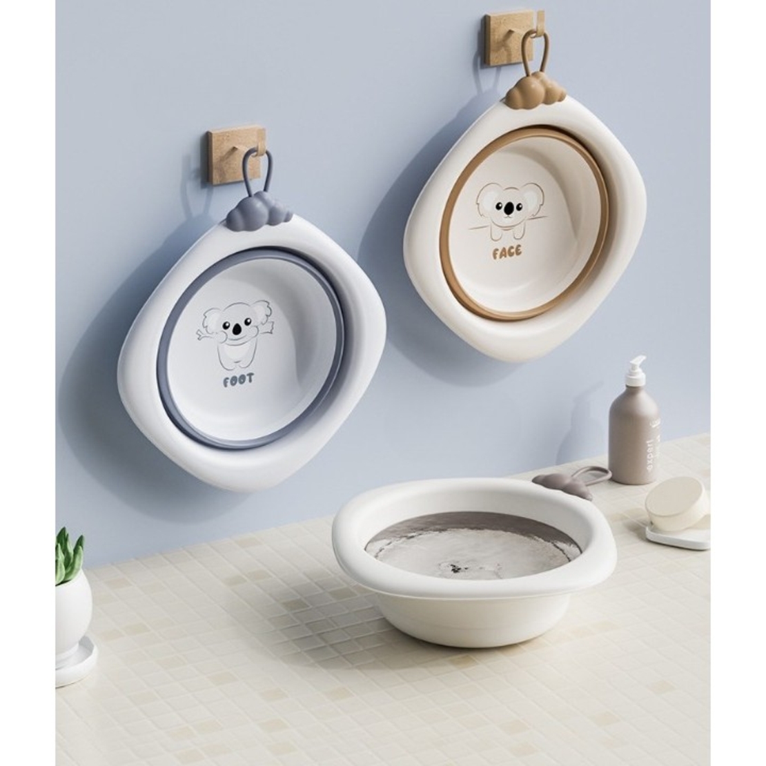 Cada Pliabila pentru Baie pentru Copii, Flippy, Cadita pentru Bebelusi, Model Romb pentru Picioare Koala, Gri, 30x30x3.5 cm, 4L