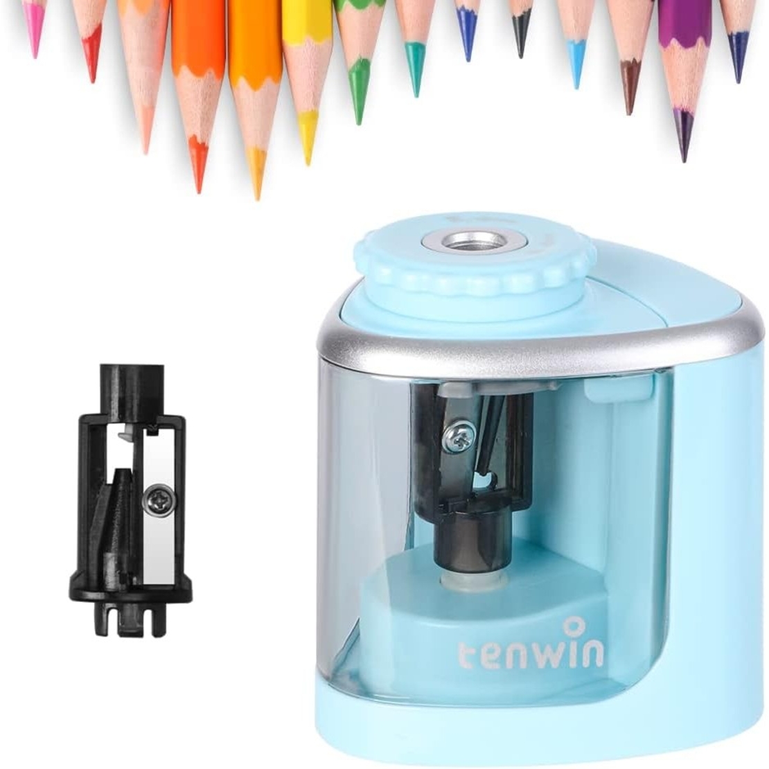Ascutitoare Electrica Semi-Automata, Flippy, din Plastic, Baterii 2 x AA (neincluse), 6.5 x 6.5 x 7.5 cm, Albastru