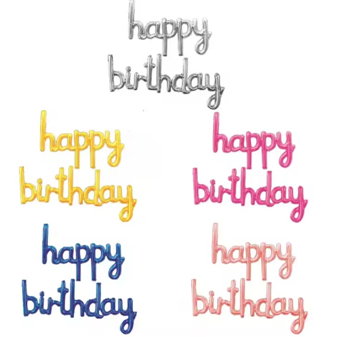 Set Baloane din Folie Metalizata, Flippy, Model Happy Birthday, 45x85 cm, 45x124cm, Baloane Party, Ambalaj Individual, Pai Inclus, Umflare cu Aer sau Heliu, Roz