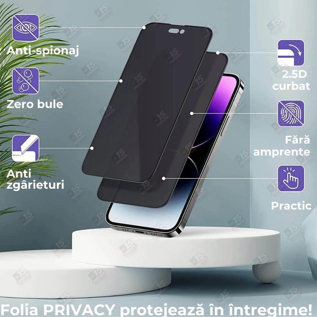 Folie Sticla Securizata, Vafy, Pentru Apple iPhone 16 Pro Max, Privacy Classic, 2.5D, Confidentialitate 30°, Negru Transparent