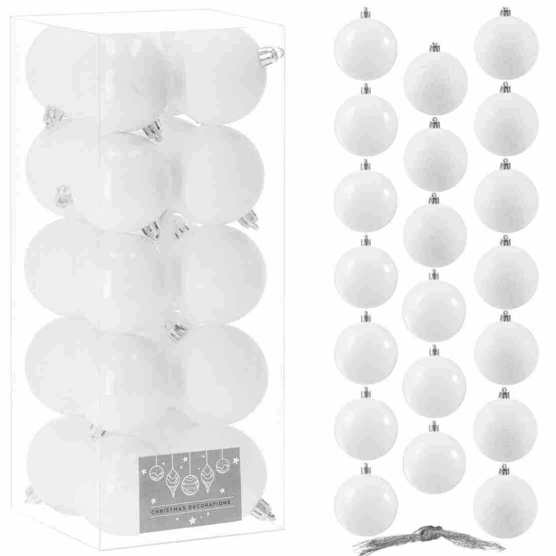Set globuri de Craciun, 20 bucati, 6cm, alb perlat