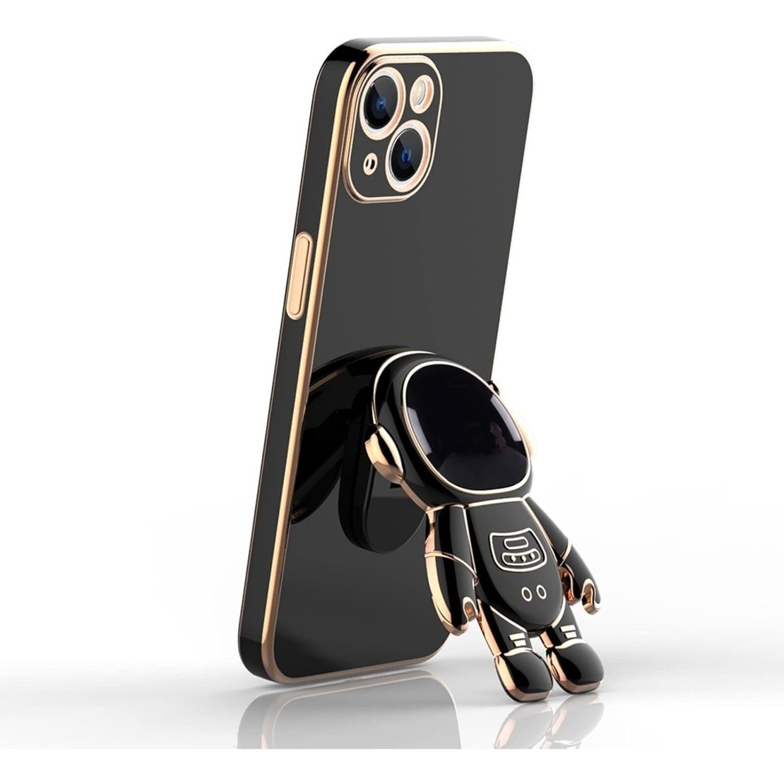 Husa de Protectie TPU 2in1, Vafy, pentru Apple iPhone 15 Plus, Astronaut cu Suport, Antisoc, Rezistenta la Impact, Protectie Camera, Negru