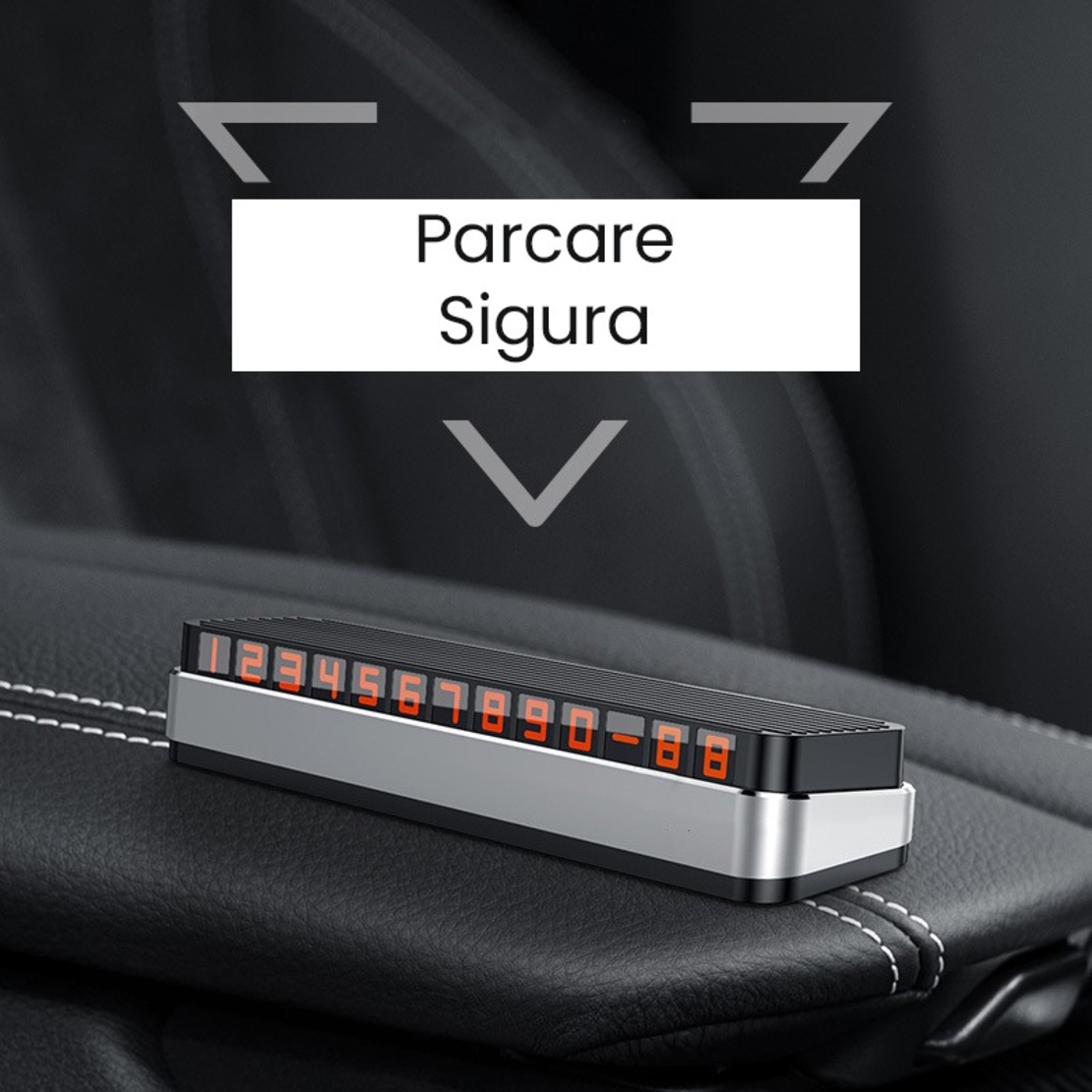 Suport Numar de Telefon pentru Parcare Auto, Flippy, Suport pentru Numarul de telefon, Pop-Up pentru Ascundere, Banda Adeziva Inclusa, 150 x 52 x 60 mm, Cifre Rosii, Space Gray
