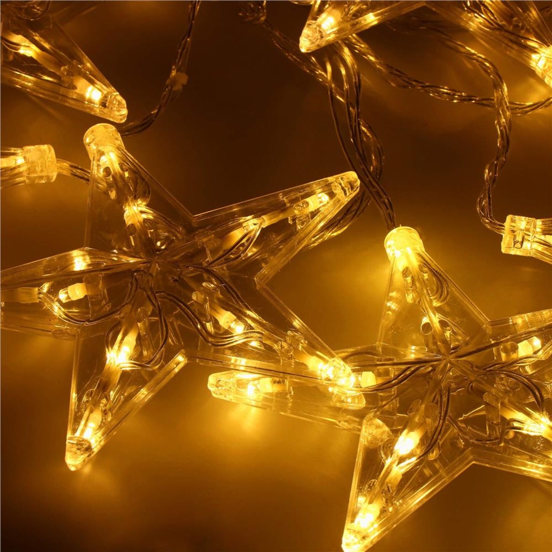 (DL) Ghirlanda luminoasa tip perdea cu stelute 72 LED-uri, 2m, pentru interior/exterior, iluminare alb