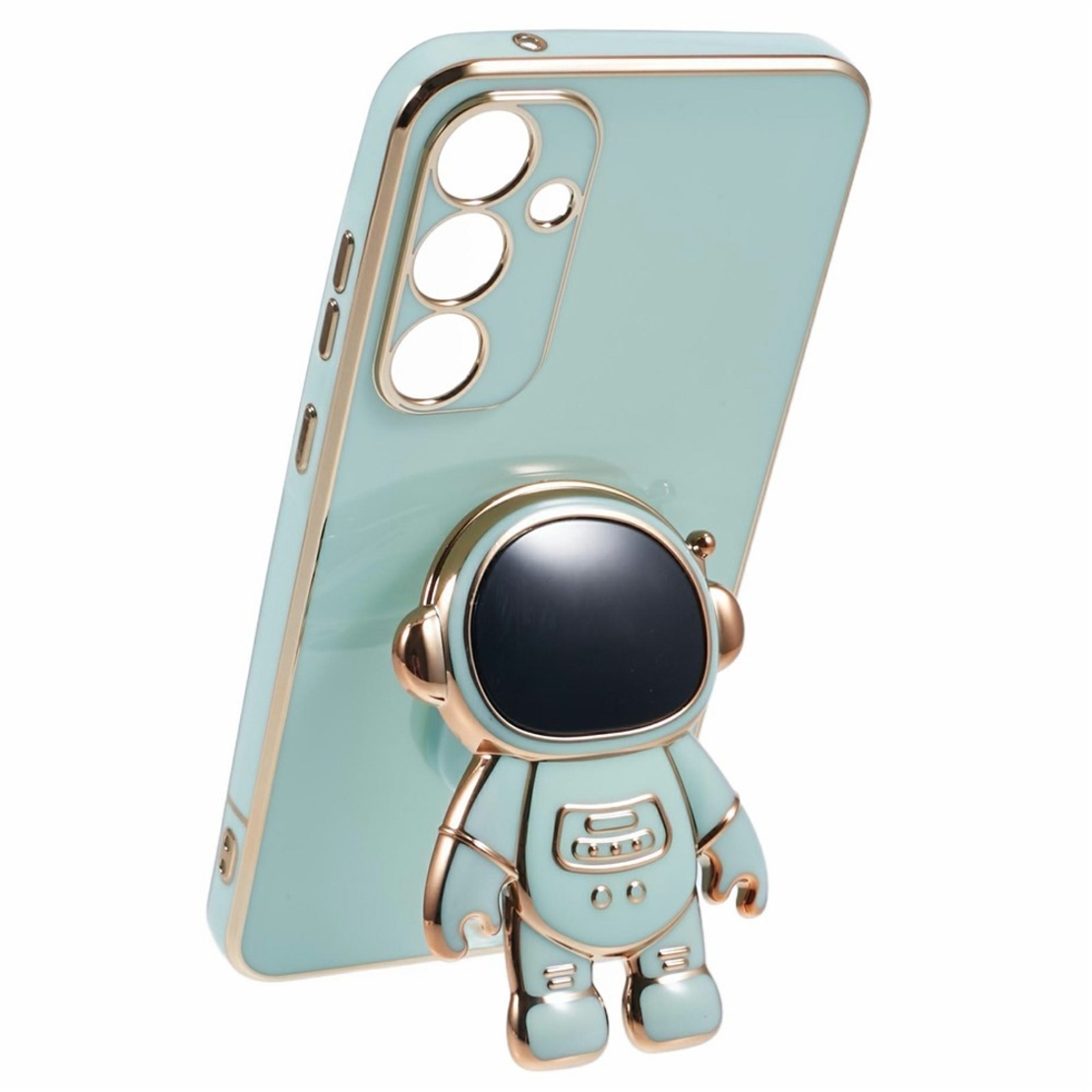 Husa Telefon 2in1, Vafy, Compatibila Samsung Galaxy S24 Ultra, Carcasa TPU cu Suport Inclus Tip Astronaut, Protectie Camere, Verde