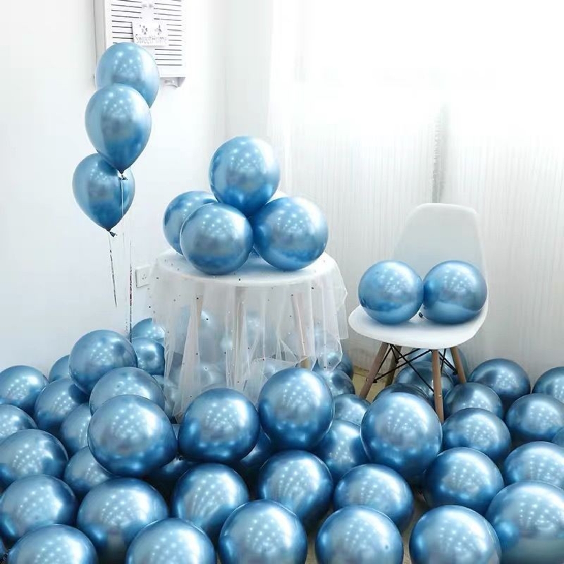Set 12 Baloane, Flippy, din Latex Chrome, 30 cm, Albastru Deschis