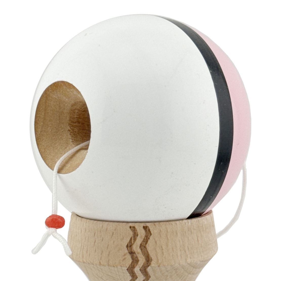 Kendama X Originala, Profesionala, Flippy, Gravata cu Cupe Mari V2, Super Sticky, Gaura in Baza, Rulment Metalic, din lemn 18 cm, Ata 55 cm, Roz/Negru/Alb