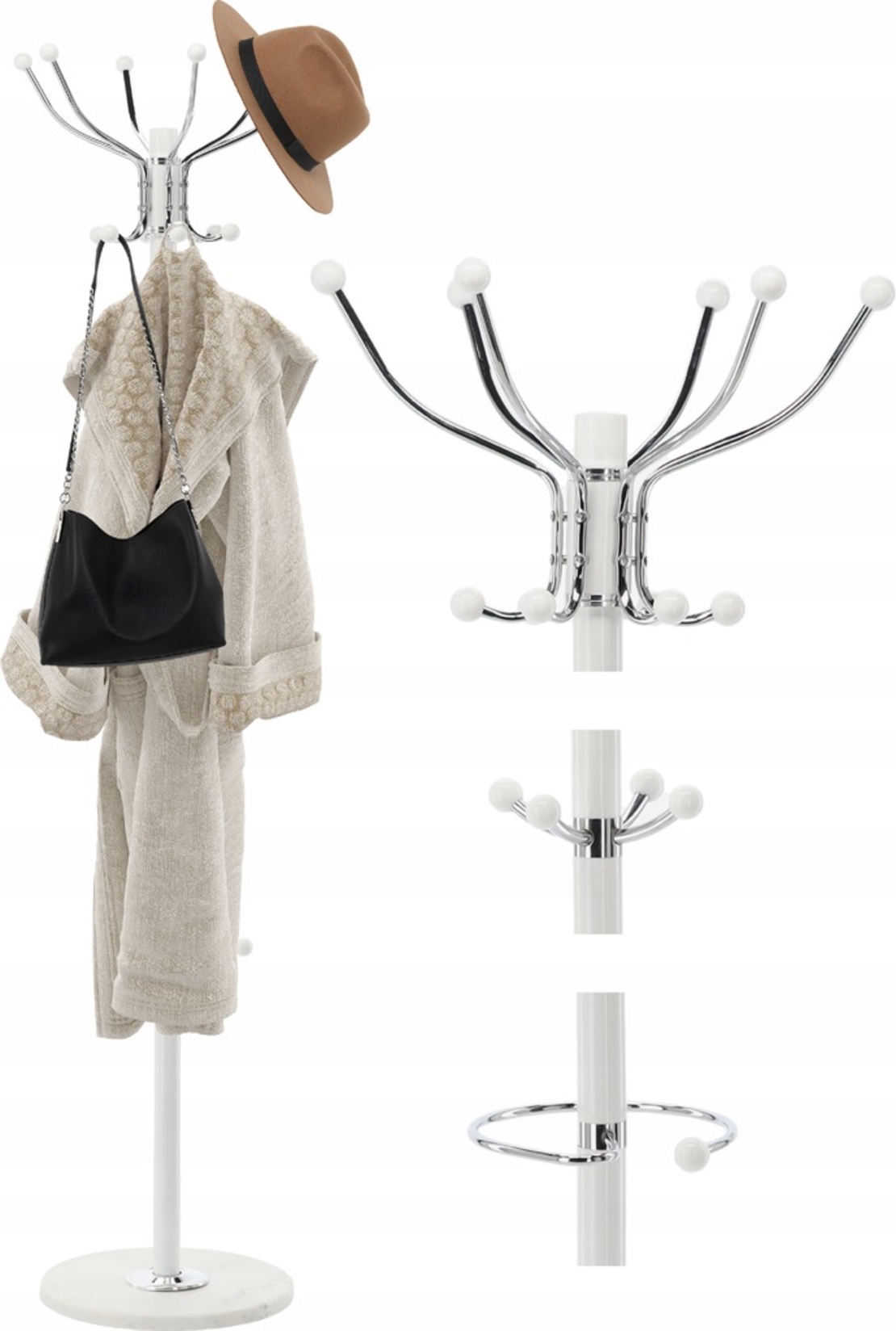 Cuier hol metalic 178 cm, 16 carlige, design minimalist, alb