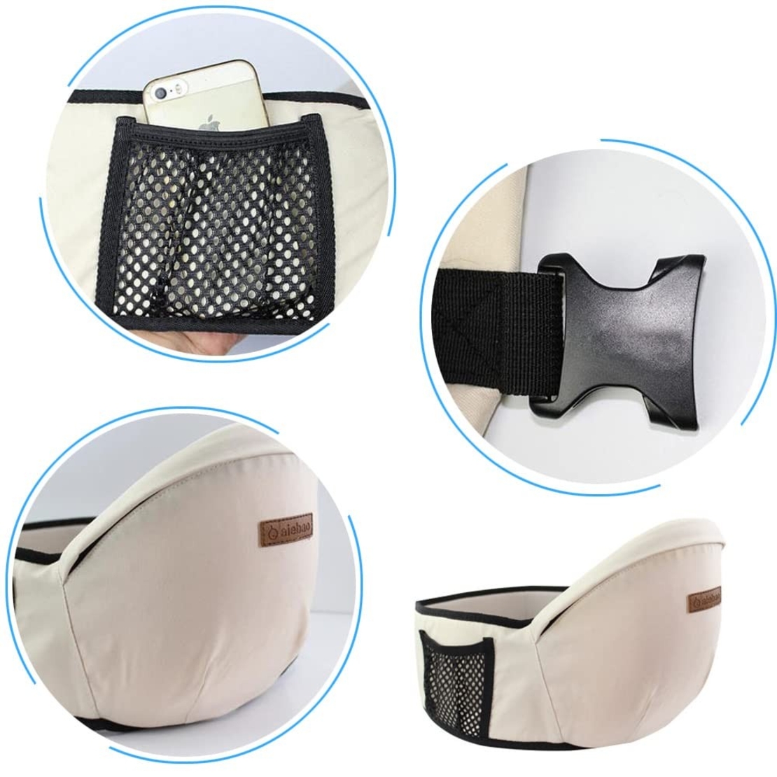 Port-Bebe Ergonomic Ajustabil cu Scaun, 3 Pozitii, Bumbac Respirabil, pentru Copii 0-3 Ani, 20 kg Maxim, 25 x 22 x 18 cm, Gri