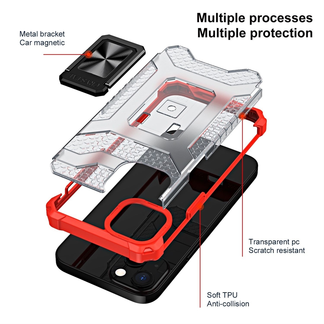 Husa de protectie Vafy compatibila cu Apple iPhone 13 Mini Acrylic Armor cu suport Rosu