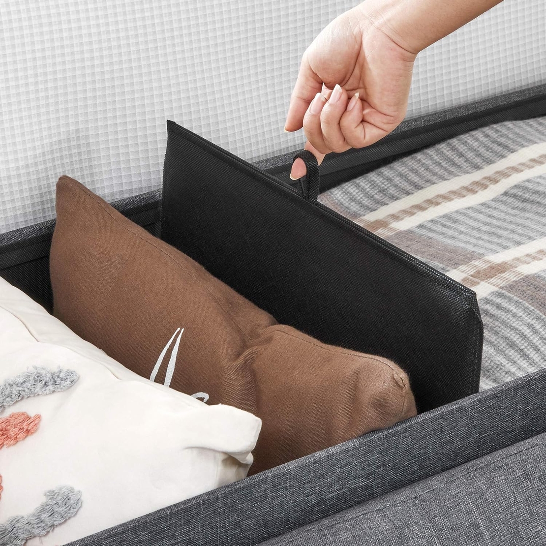 SONGMICS Taburet pliabil cu sezut moale, spatiu de depozitare 131litri, maxim 300kg, 110x38x38cm, gri inchis