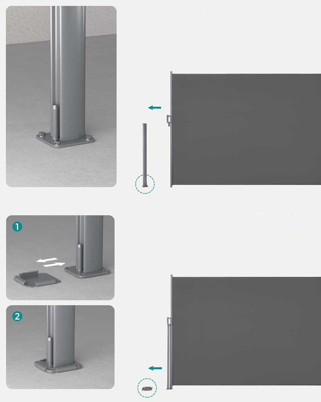SONGMICS Paravan lateral pentru intimitate, extensibil, sistem fixare inclus, 160x400cm, gri