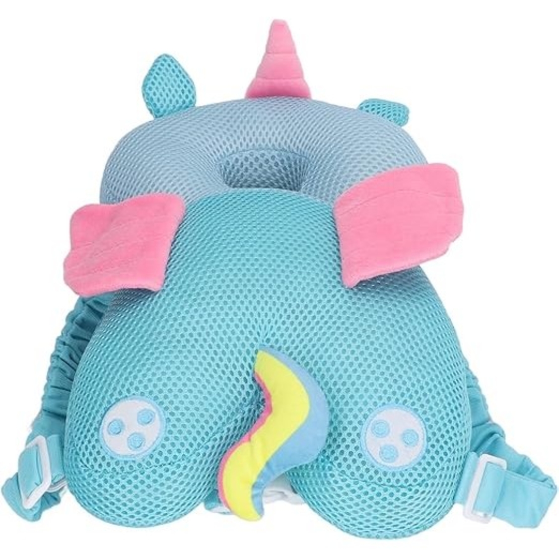 Perna tip Rucsac pentru Protectia Capului, Vafy, Tetiera tip Unicorn, pentru Bebelusi, Design tip Plasa, 33x6x19 cm, 180 g, Albastru