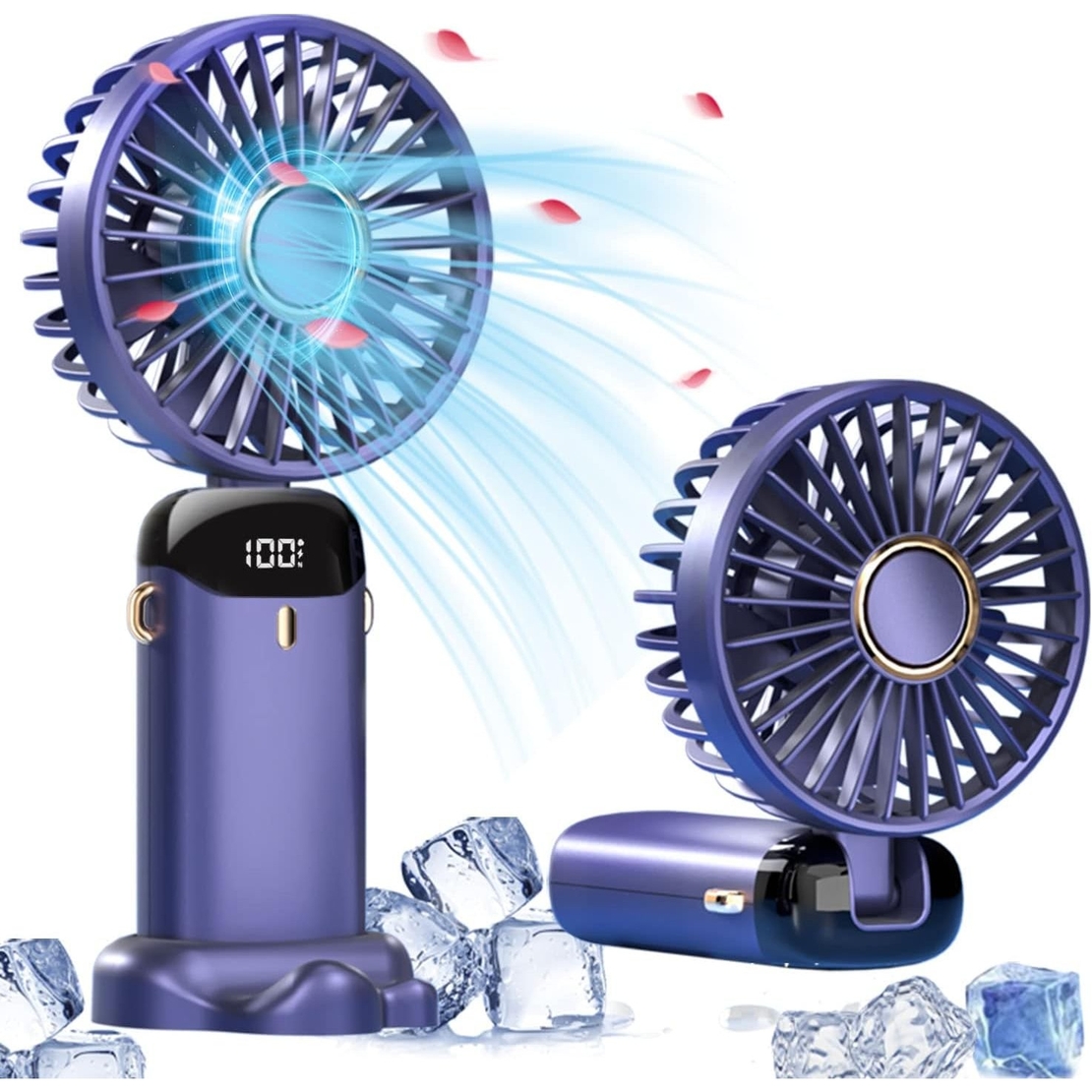 Ventilator Ultra Portabil cu Aromaterapie, Vafy, 3 in 1, de Mana, de Birou, de Gat, 5 Trepte de Viteza, Incarcare USB, Autonomie 12h, Pliabil, cu Ecran LCD, Mov
