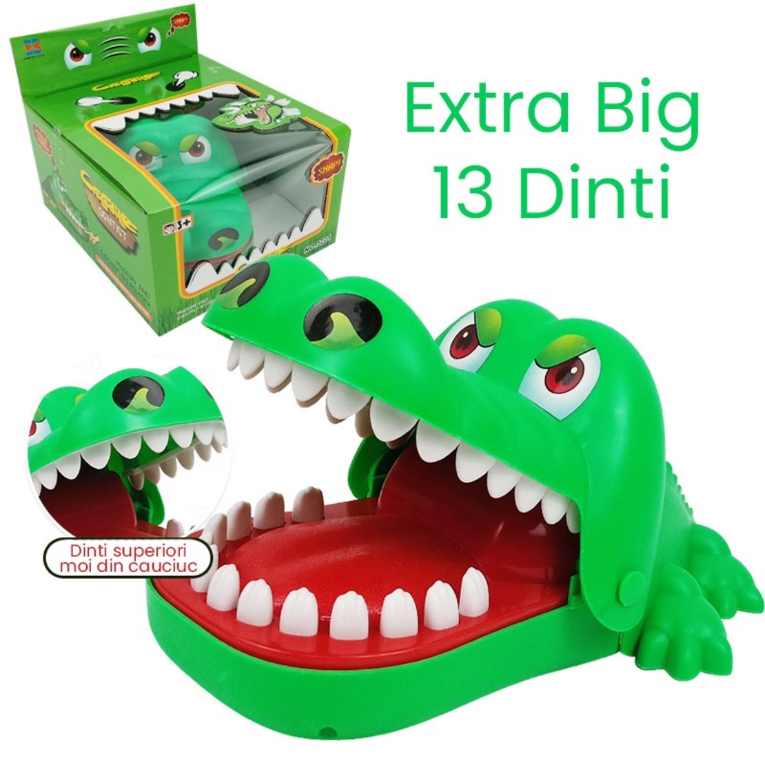 Jucarie interactiva Crocodil Dentist, Flippy, Joc de Grup/Familie, 13 Dinti, Extra Big 21 x 14.5 x 11 cm, Verde