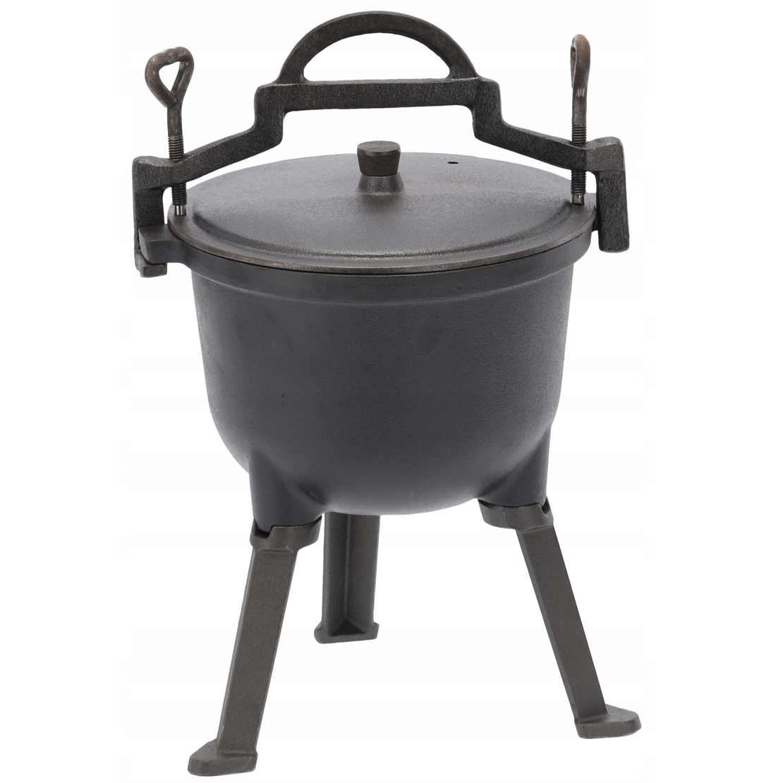 Ceaun vanatoresc din fonta, cu capac si picioare pentru gatit in aer liber, 5L, 25x42 cm, negru
