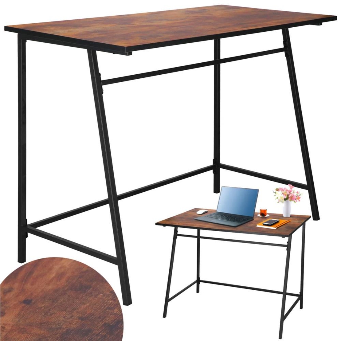 Birou tip masa laterala, cu cadru din otel, 50x100x76 cm, industrial, maro