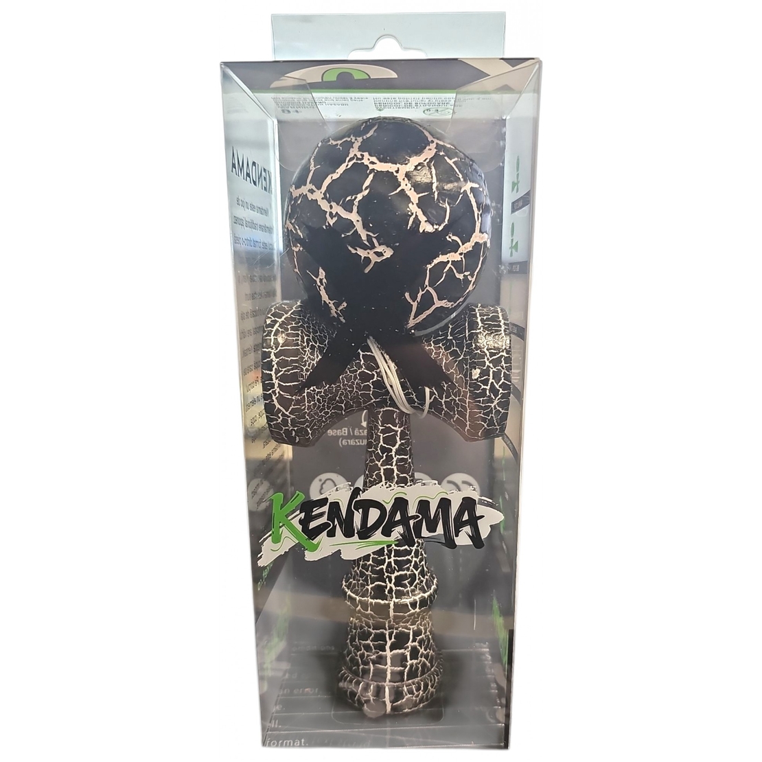 Kendama X Originala, Profesionala, Flippy, Cracked, din Lemn, 18 cm, Negru Alb