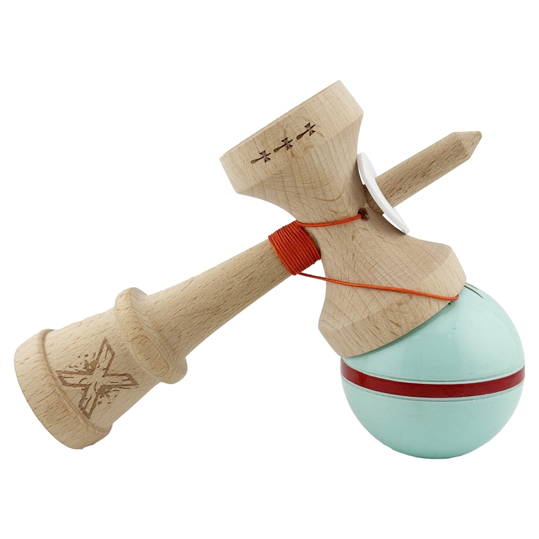 Kendama X Originala Silken, Profesionala, Flippy, Cupe Mari KING SIZE V3, Super Sticky, Gaura in Baza, Rulment Metalic, din lemn 18 cm, Ata 62/65 cm, Verde Mint