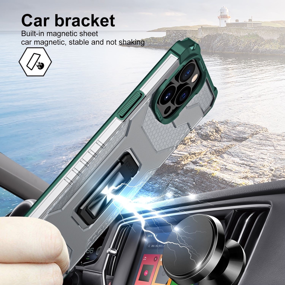 Husa de protectie Vafy compatibila cu Apple iPhone 13 Pro Max Acrylic Armor cu suport Verde Inchis