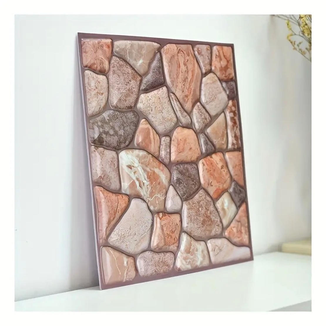 Set 10 Placi Tapet 3D, Vafy, 30 x 30 cm, din PVC, Tip Piatra, Suprafata acoperita 0.9 mp, Autoadeziv, Caramiziu