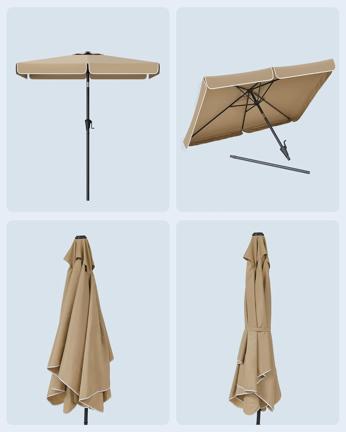 SONGMICS Umbrela de gradina cu manivela, 200x150 cm, UPF 50+, inclinare 30°, structura metalica, maro taupe
