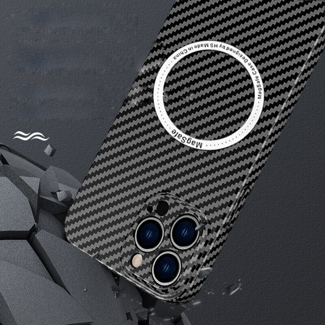 Husa de protectie pentru iPhone 14, Vafy, Magnetica, MagSafe, Carbon Fiber Protectie Antisoc, Negru