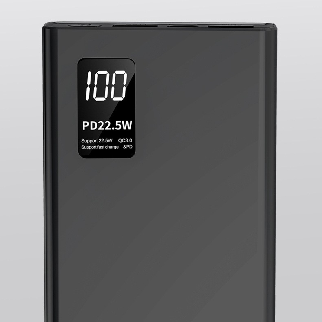 Baterie Externa Powerbank, Flippy, Ultra-Subtire cu Ecran Digital, Compatibilitate Universala, TYPE-C si USB x2, 10000 mAh, Power Delivery 22.5W, 144x66x16 mm, Negru