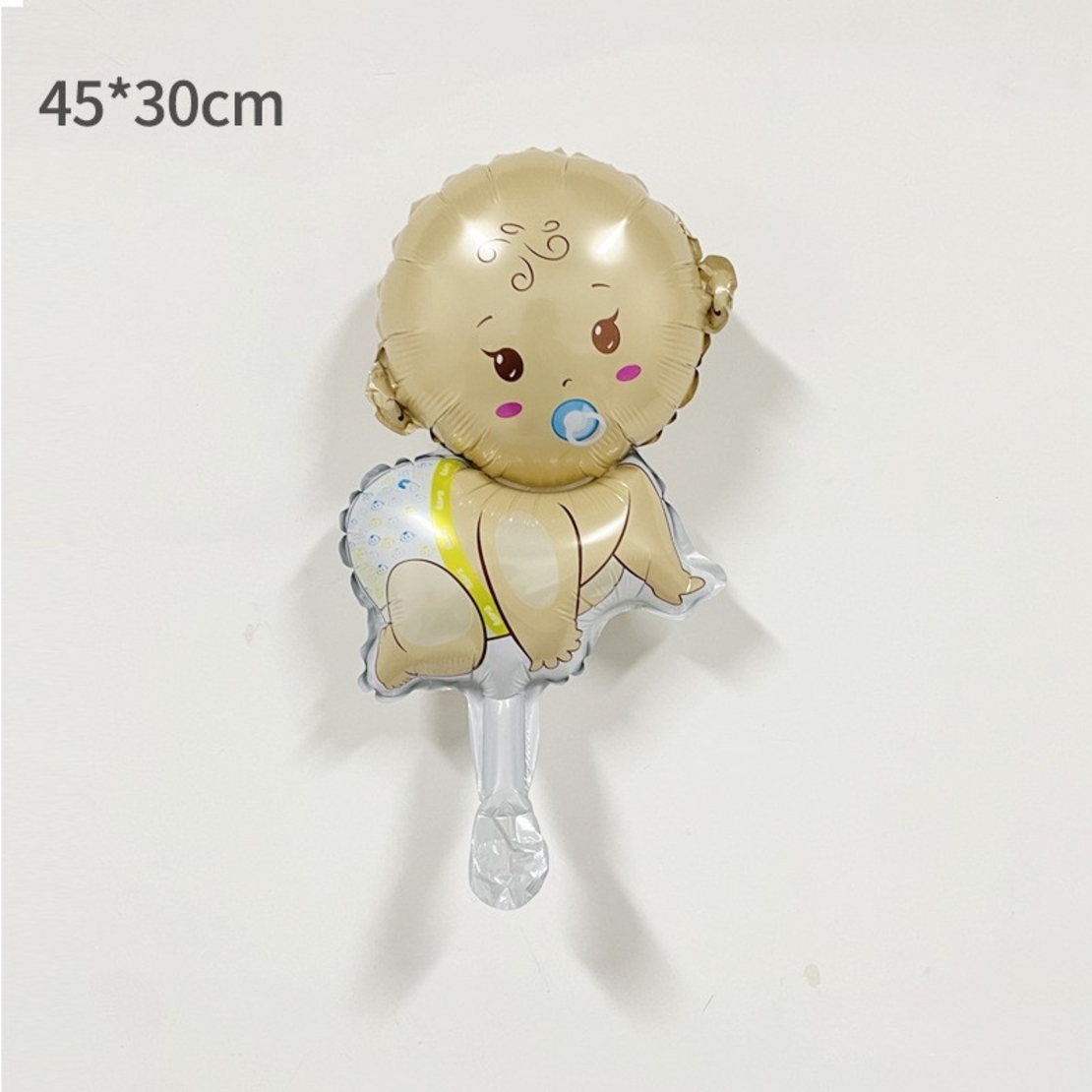 Balon din Folie Metalizata, Vafy, Mini Figurina, Model Bebelus Baietel, Tematica Gender Reveal, 45x25 cm, Ambalaj Individual, Pai Inclus, Umflare cu Aer sau Heliu, Multicolor