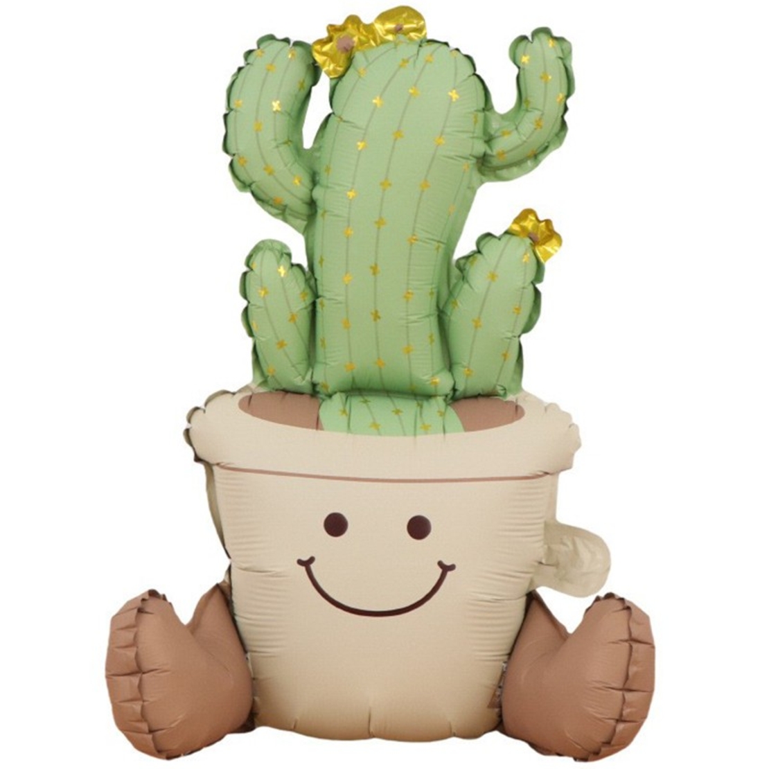 Balon din Folie Metalizata, Flippy, Figurina Animata, Model Ghivechi Cactus, 57.5 x 56 cm, Ambalaj Individual, Pai Inclus, Umflare cu Aer sau Heliu, Verde