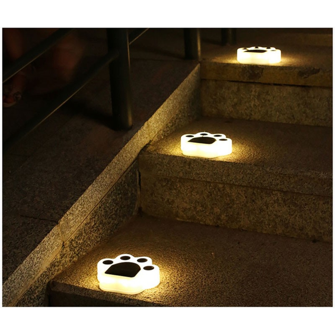 Set 4 Lampi Solare Led pentru Gradina, Flippy, Model Laba de Urs, 14 x 13 x 3 cm, Buton On-Off, Alb cald, Negru/Alb
