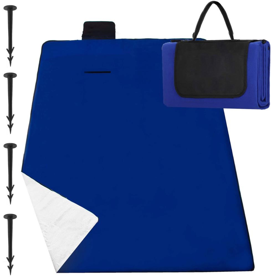 Patura pentru picnic sau plaja, cu folie izolatoare si maner, 135x150cm, albastru
