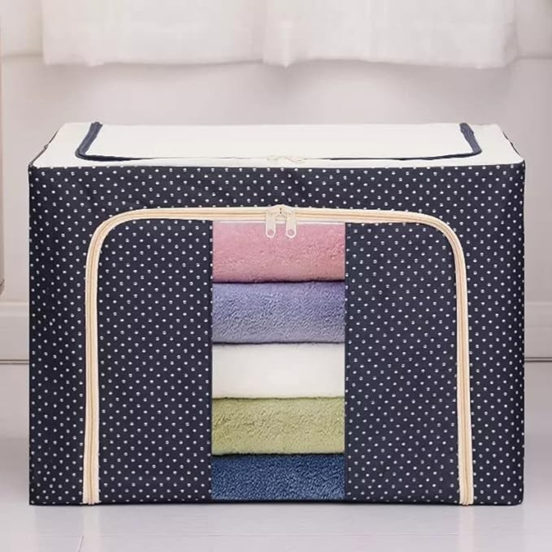Cutie de Depozitare Pliabila, Flippy, 66 L, din Panza Oxford, 50x40x33 cm, 2 Ferestre, Frontala si Laterala, 2 Usi de Acces cu Fermoar Bidirectional