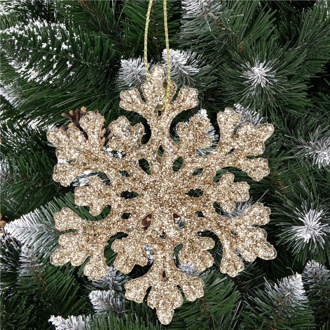 Decoratiune brad fulg de zapada, set 8 bucati, 8cm, auriu
