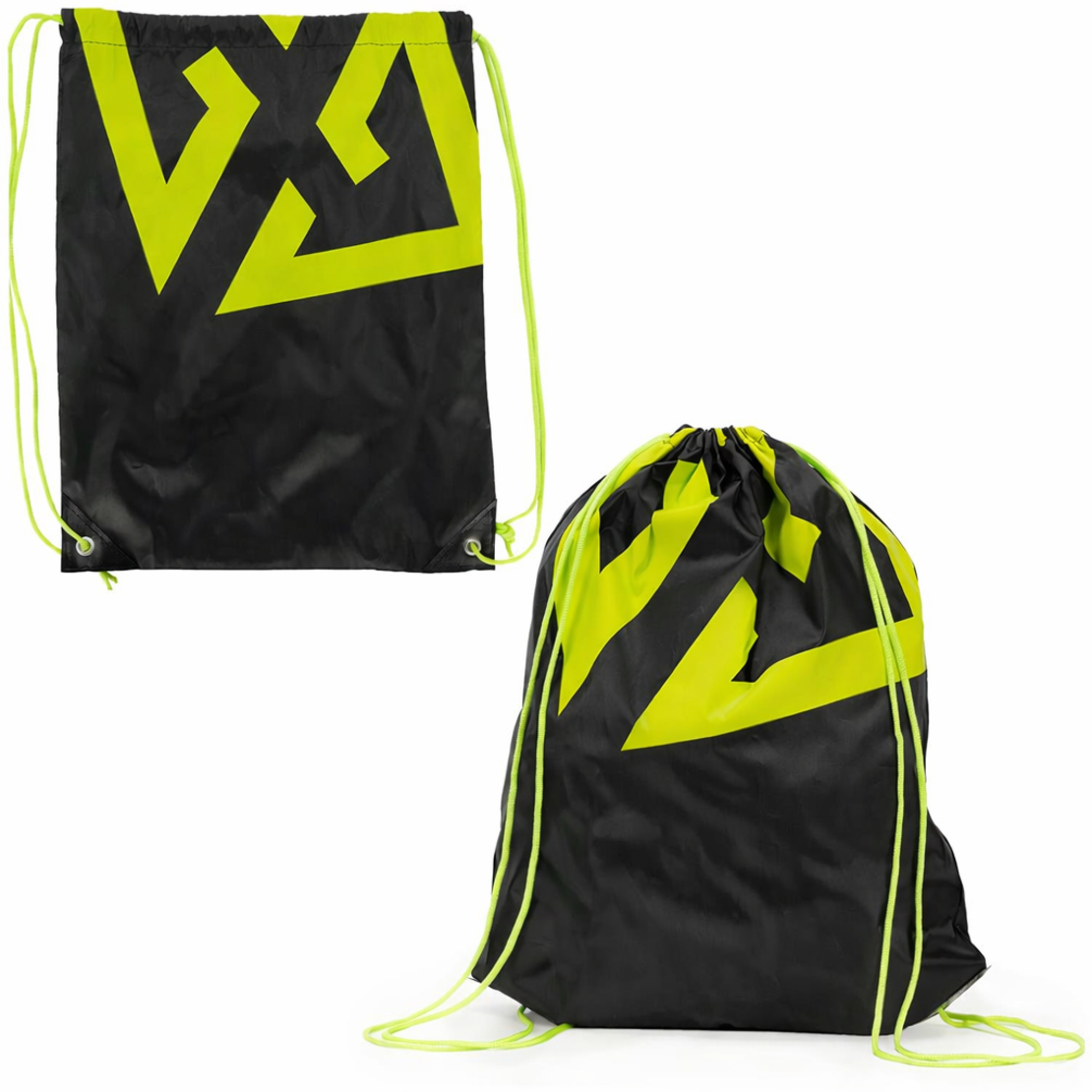 Sac sport tip rucsac cu snur, poliester oxford 210D, 45x35 cm, negru si verde lime
