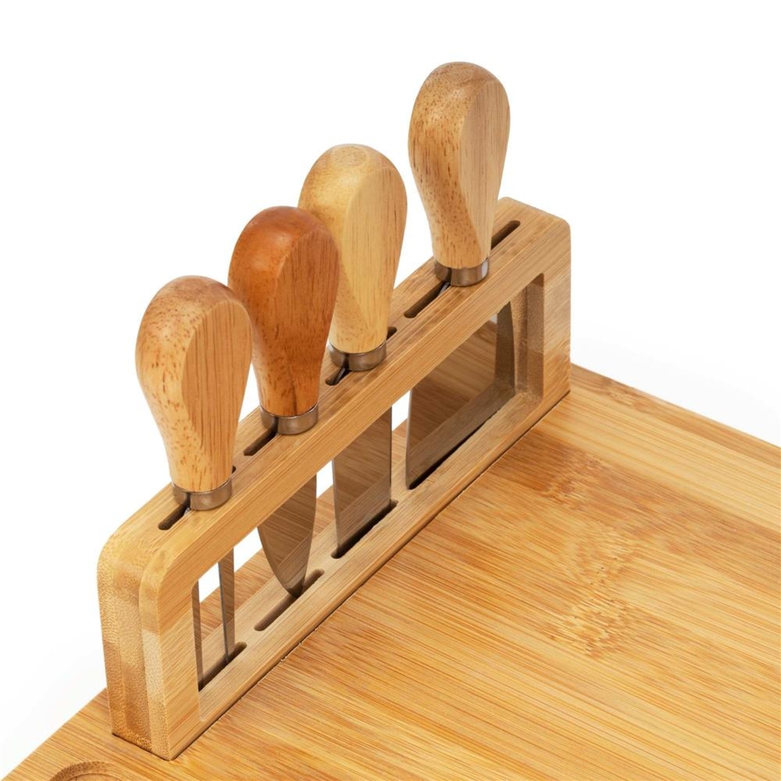 Set servire branzeturi cu platou din bambus si accesorii, 35x28x8 cm, maro natur