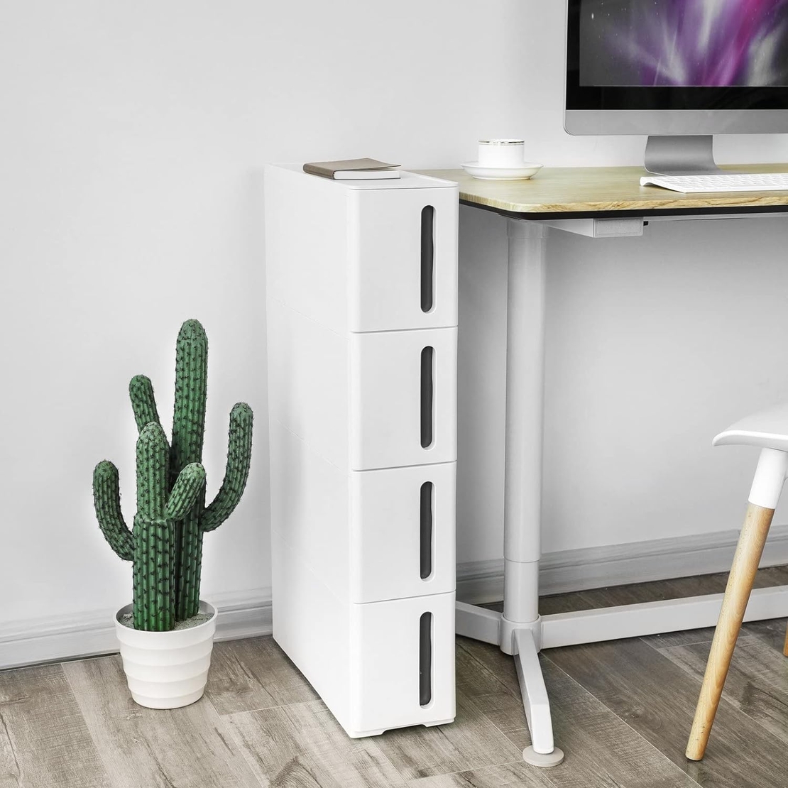 SONGMICS Dulap de depozitare pe roti, pentru bucatarie sau baie, din plastic, cu 4 nivele, 45x17x84cm, alb