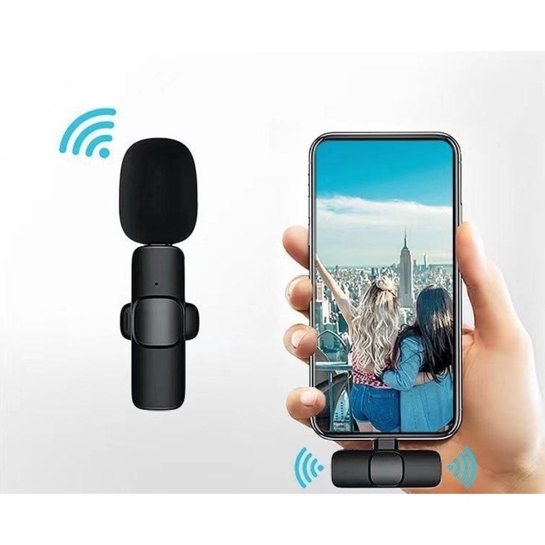 Microfon Lavalieră Wireless, Flippy, Bluetooth 5.0, 1 Microfon + 1 Receptor Tip C, Autonomie 1-3h, 70 dB, Baterie 50 mAh, Negru