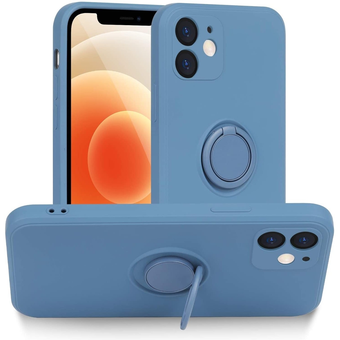 Husa protectie Vafy compatibila cu Apple iPhone 12 Mini Liquid Silicone Ring cu suport rotativ Albastru deschis