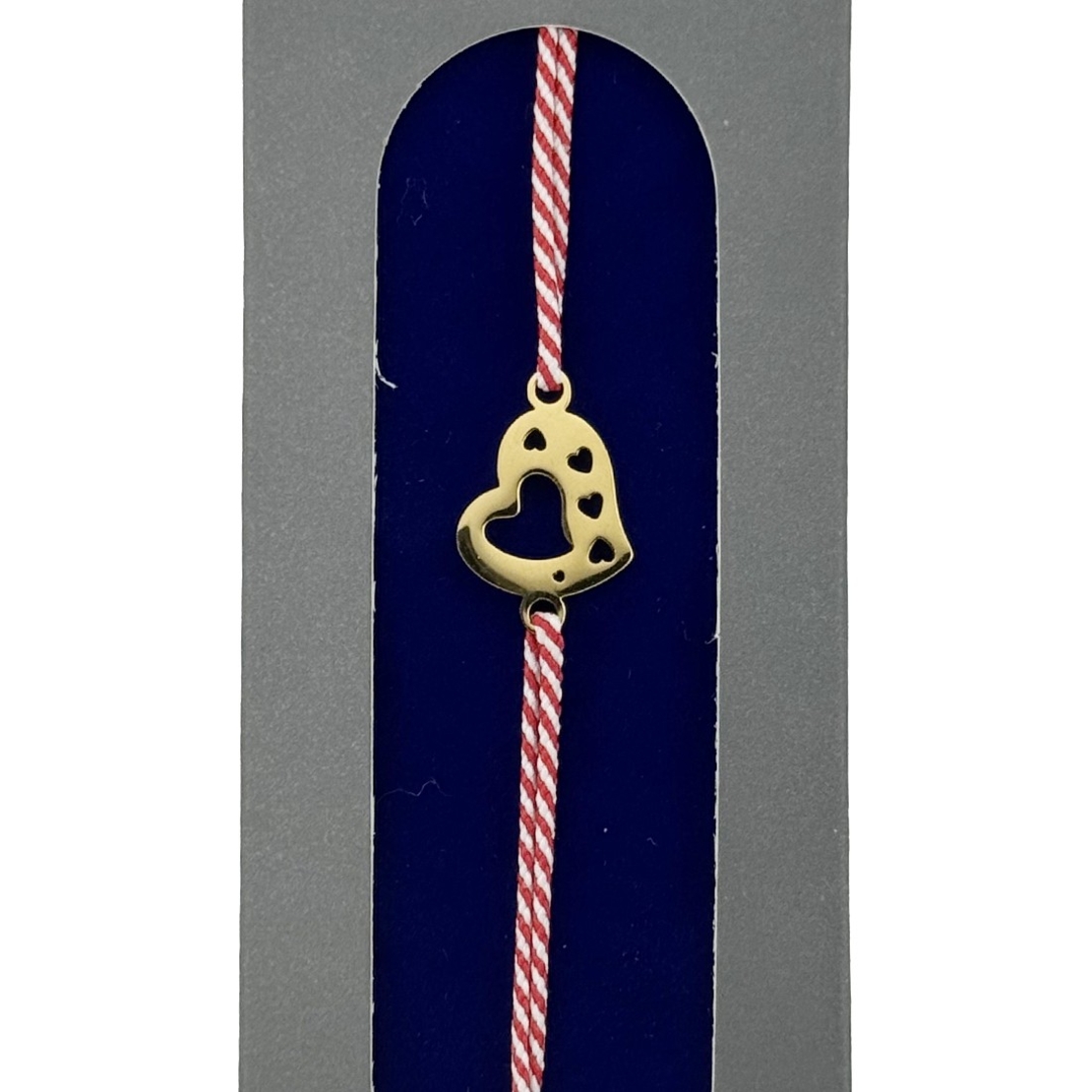 Bratara Placata cu Aur 24k, Jolie, Model INIMA, Martisor Bratara, cu Snur Alb/Rosu, Auriu