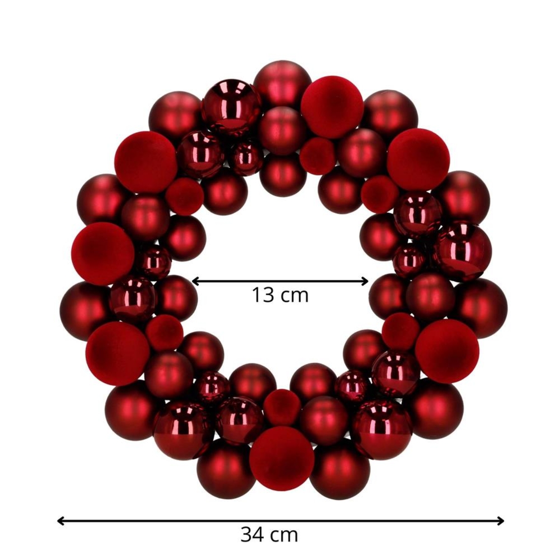 Coronita decorativa cu globuri rotunde, 55 bucati, plastic, 2.5–4.5 cm, rosu