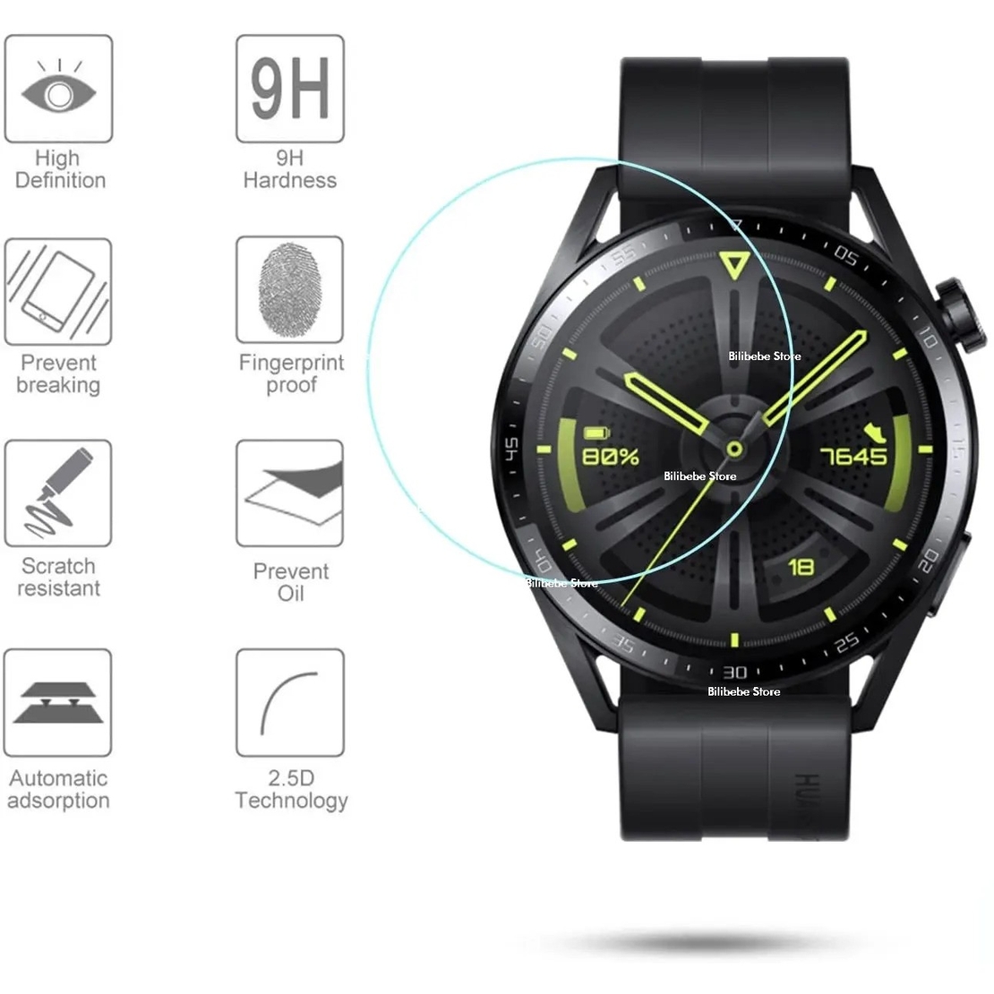 Folie de protectie, Vafy, Pentru Huawei Watch GT4 41MM, Sticla Securizata 2.5 D , Transparent