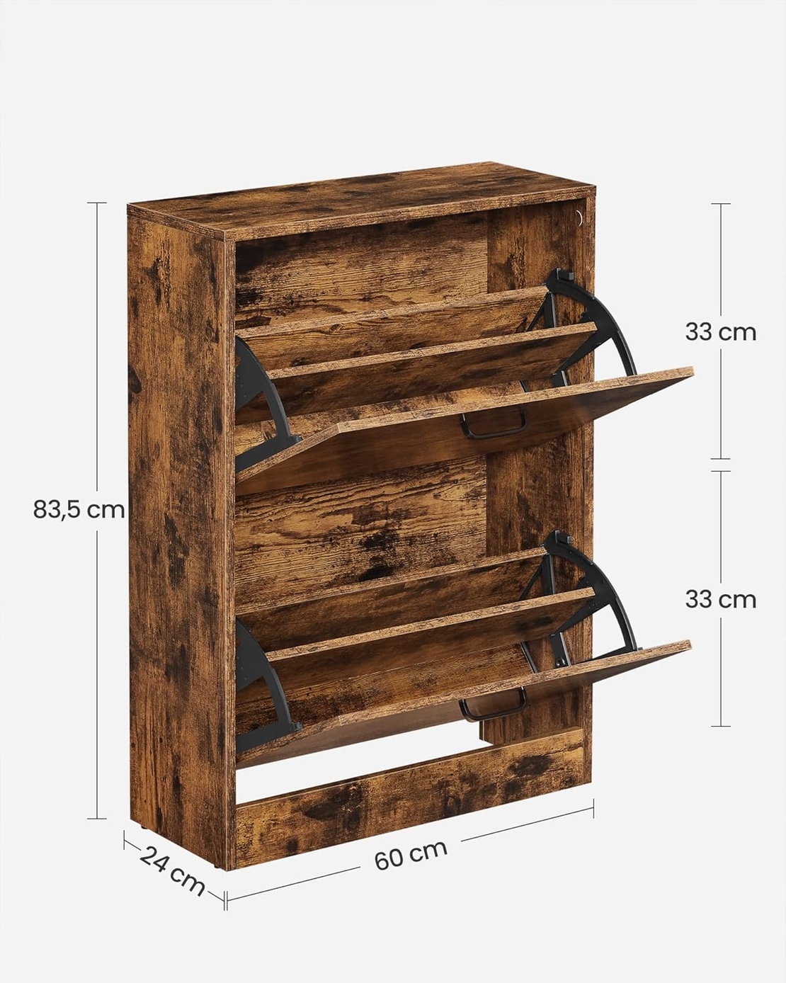 VASAGLE Dulap pantofi cu 2 usi rabatabile, din MDF, pentru 8-12 perechi, 60x24x84cm, maro rustic