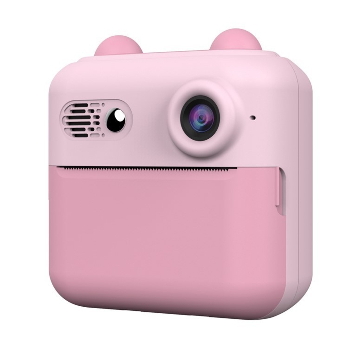 Camera Instantanee pentru Copii, Flippy, cu Functie de Printare, Cablu USB-C, Bluetooth, compatibil iOS/Android, Imprimare APP, Model Urechi, Snur Subtire Inclus, Roz