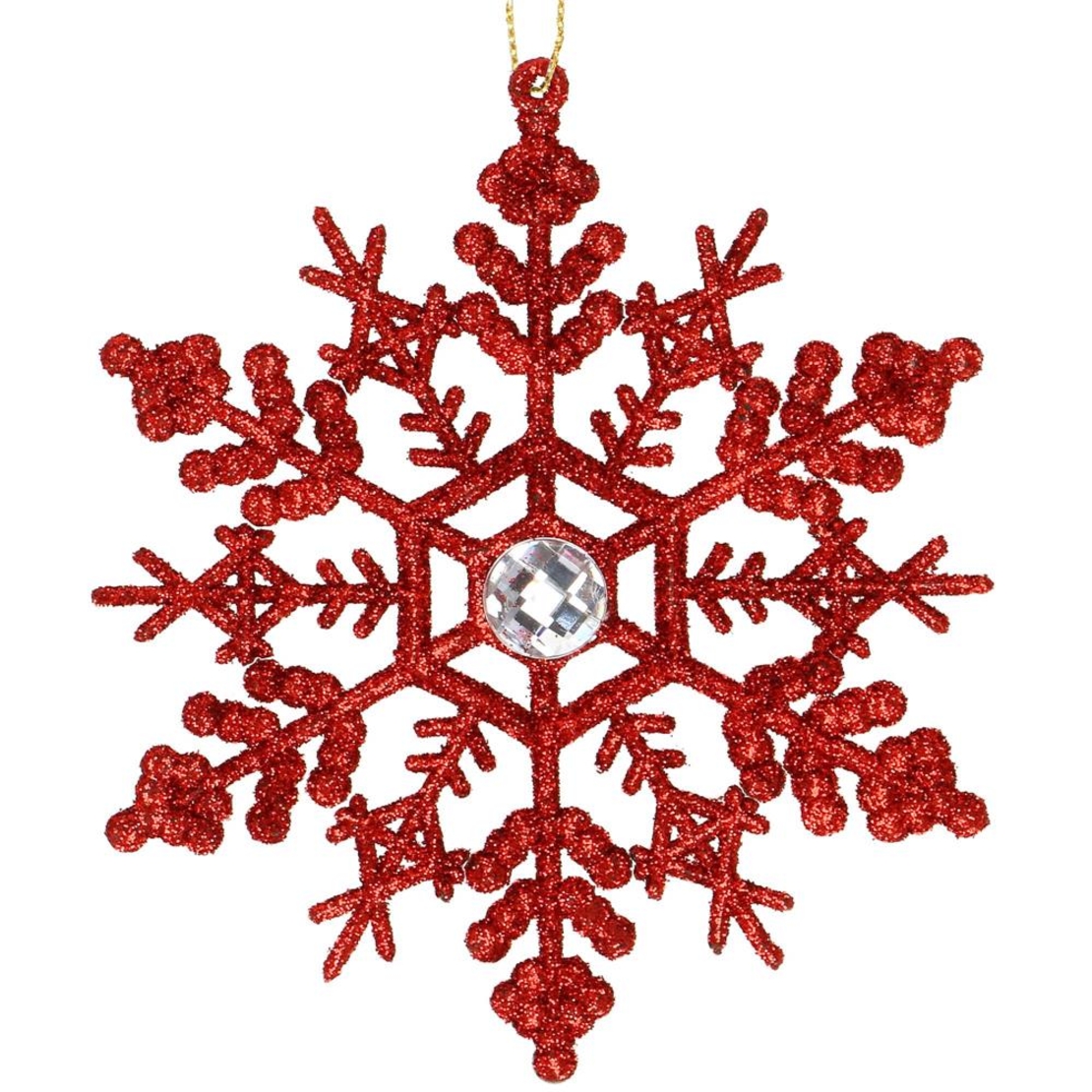 Decoratiune brad fulg de zapada cu cristal, set 2 bucati, 12cm, rosu