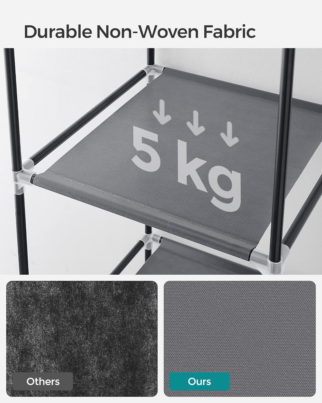 SONGMICS Garderoba pentru depozitarea hainelor, din material textil, design personalizabil, 45x88x168 cm, gri