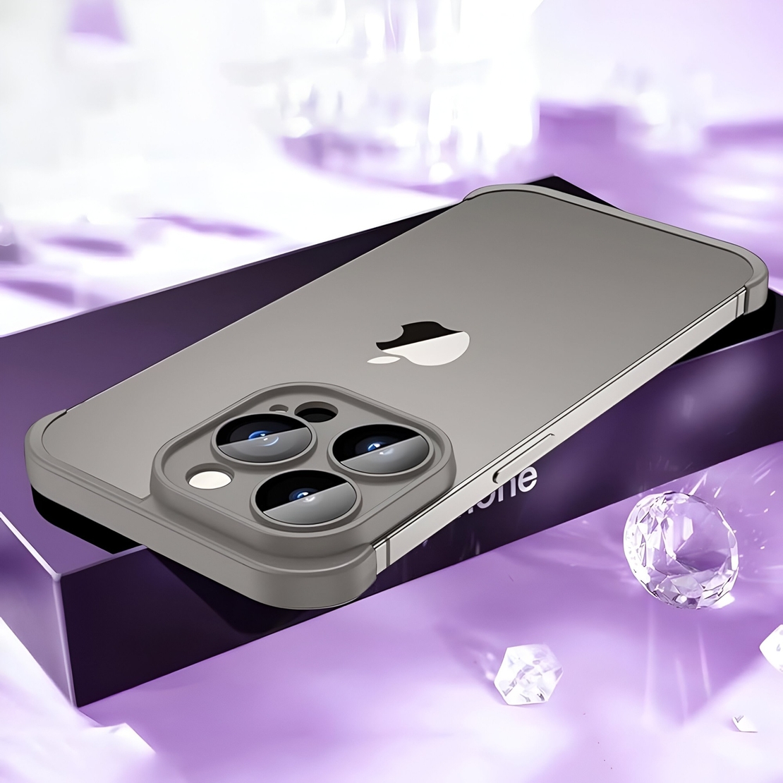 Husa Metalica Edgeless Compatibila cu iPhone 15, Vafy, Protectie pentru Colturi si Camera, Aliaj, Antisoc, Antizgariere, Gri Mat