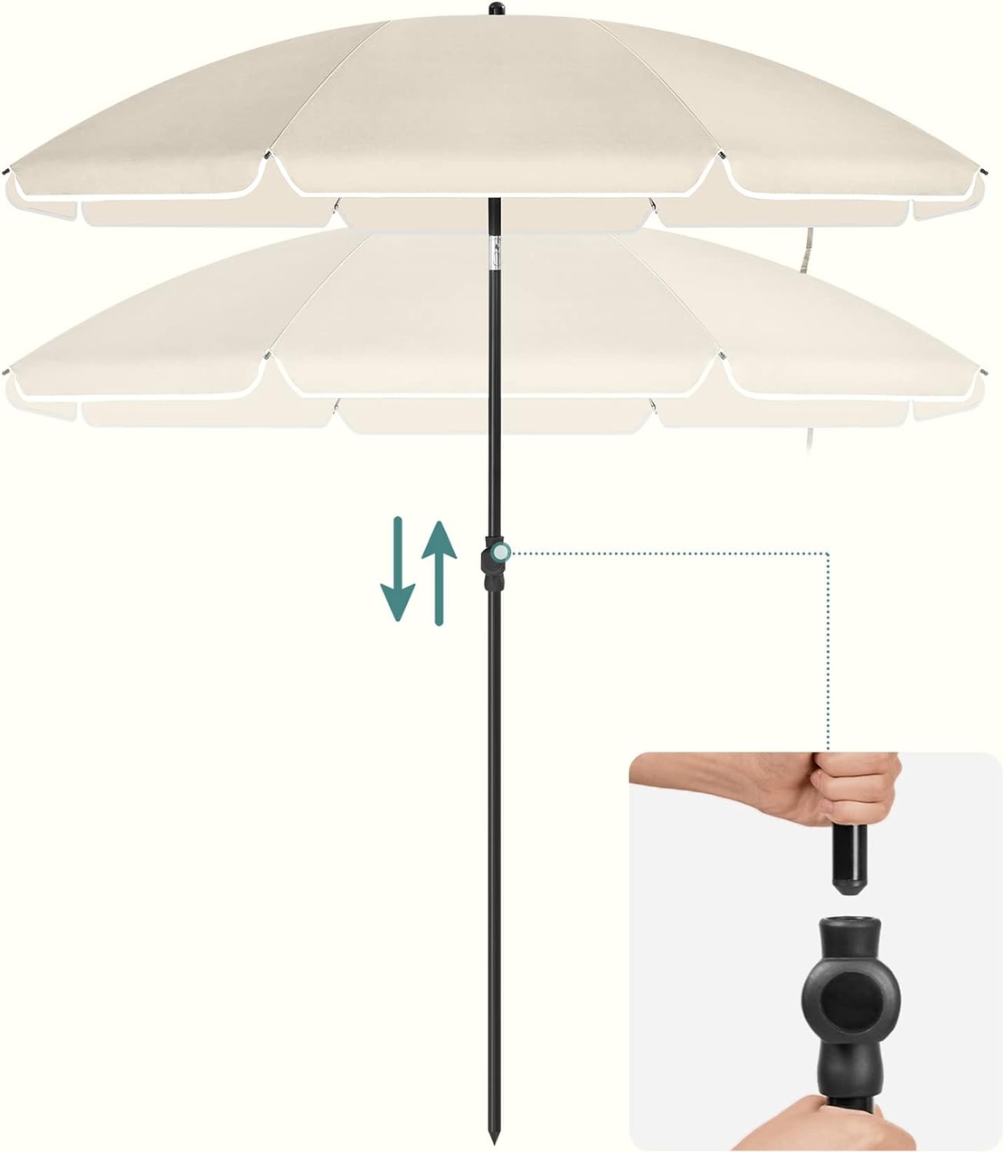 SONGMICS Umbrela terasa gradina sau plaja, cu inclinare, husa, diametru 160cm, bej