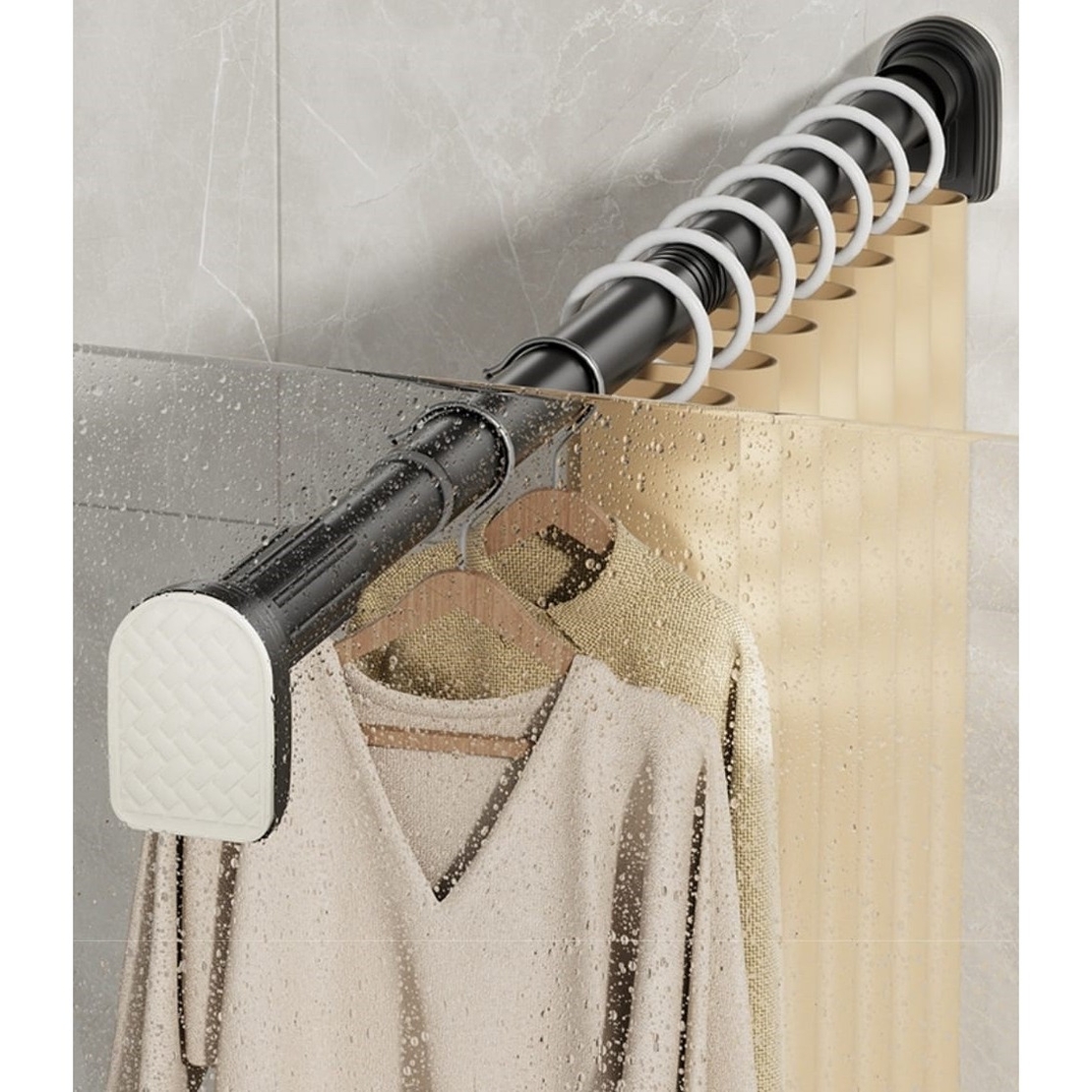 Bara Telescopica Multifunctionala, Flippy, din Otel Inoxidabil si ABS, Utilizare Universala, Extensie 220 - 240 cm, Fara Perforare Perete, Gri