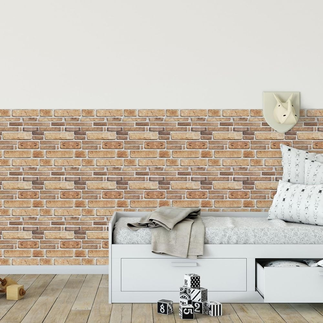Set 10 Placi Tapet 3D, Vafy, 30 x 30 cm, din PVC, Tip Piatra, Suprafata acoperita 0.9 mp, Autoadeziv, Bej